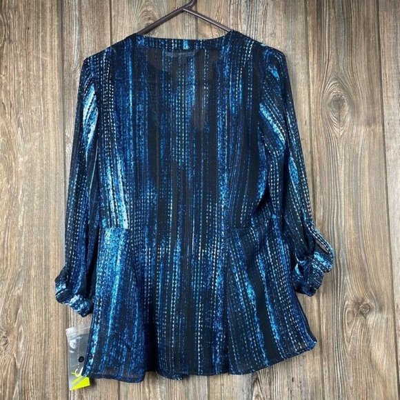 Valerie Stevens Womens Button Front Shirt Blue Str - Picture 2 of 3